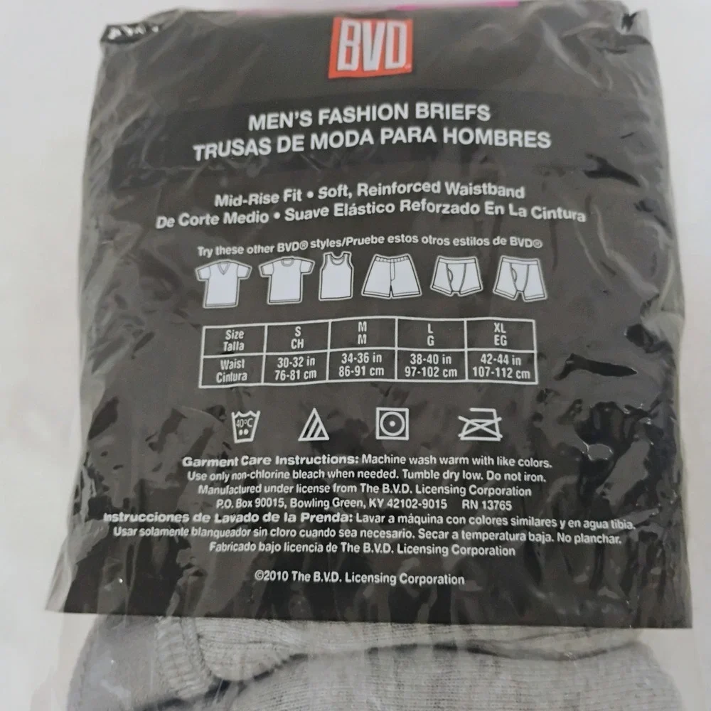 BVD Mens Briefs 4 Pack Black Gray Mid Rise Soft Waistband XL 42-44 NEW 2010